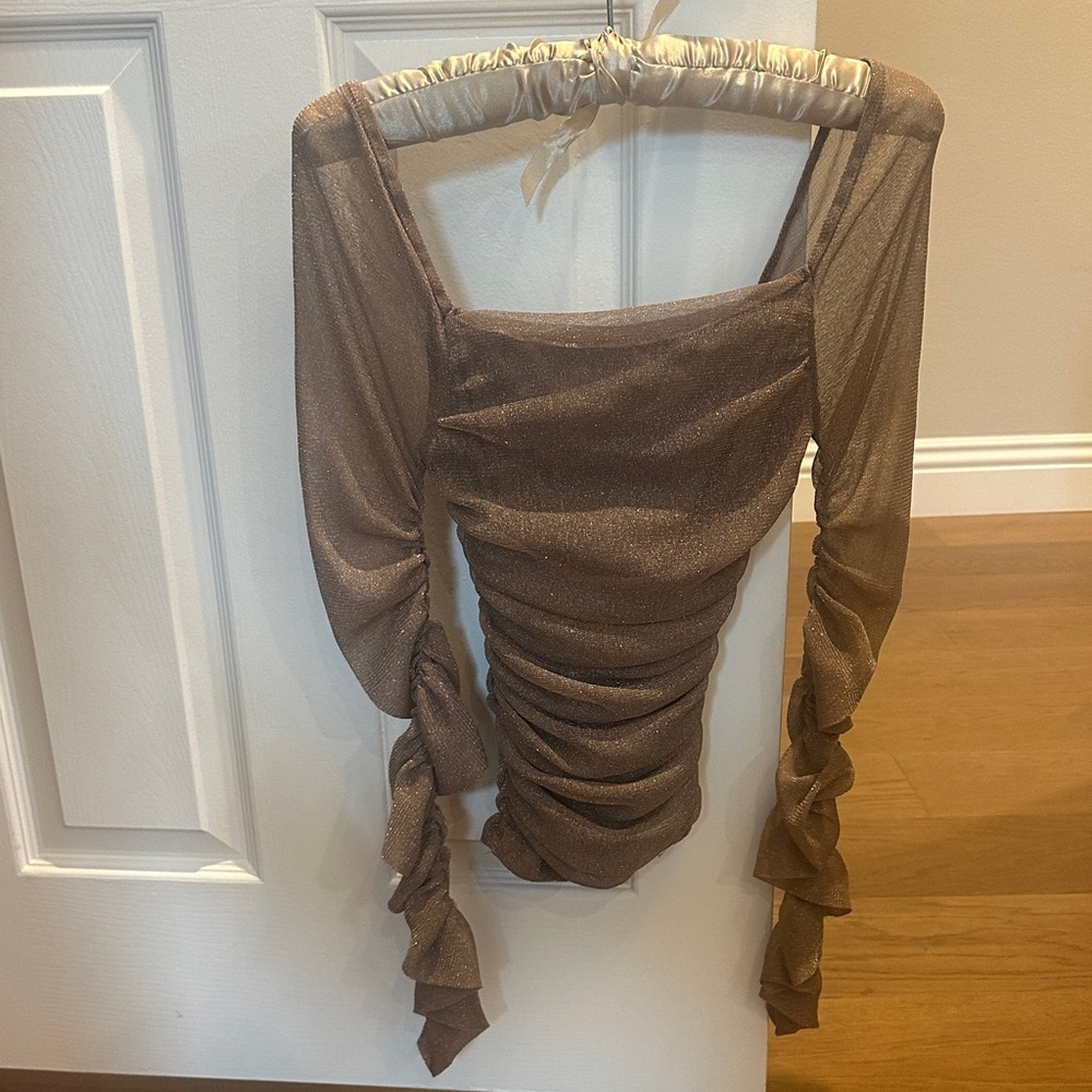 Brown Long Sleeve Ruched Top